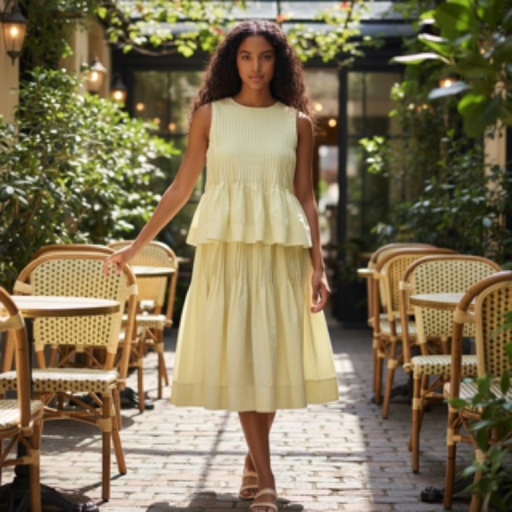 Sleeveless Yellow Peplum Midi Skirt Set